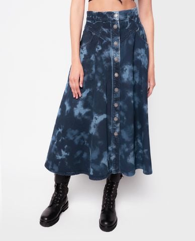  PINKO - Chân váy denim maxi phối nút kim loại Monogram Tie Dye Scaltra 