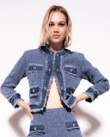  PINKO - Áo khoác denim nữ cổ tròn Alpinismo 