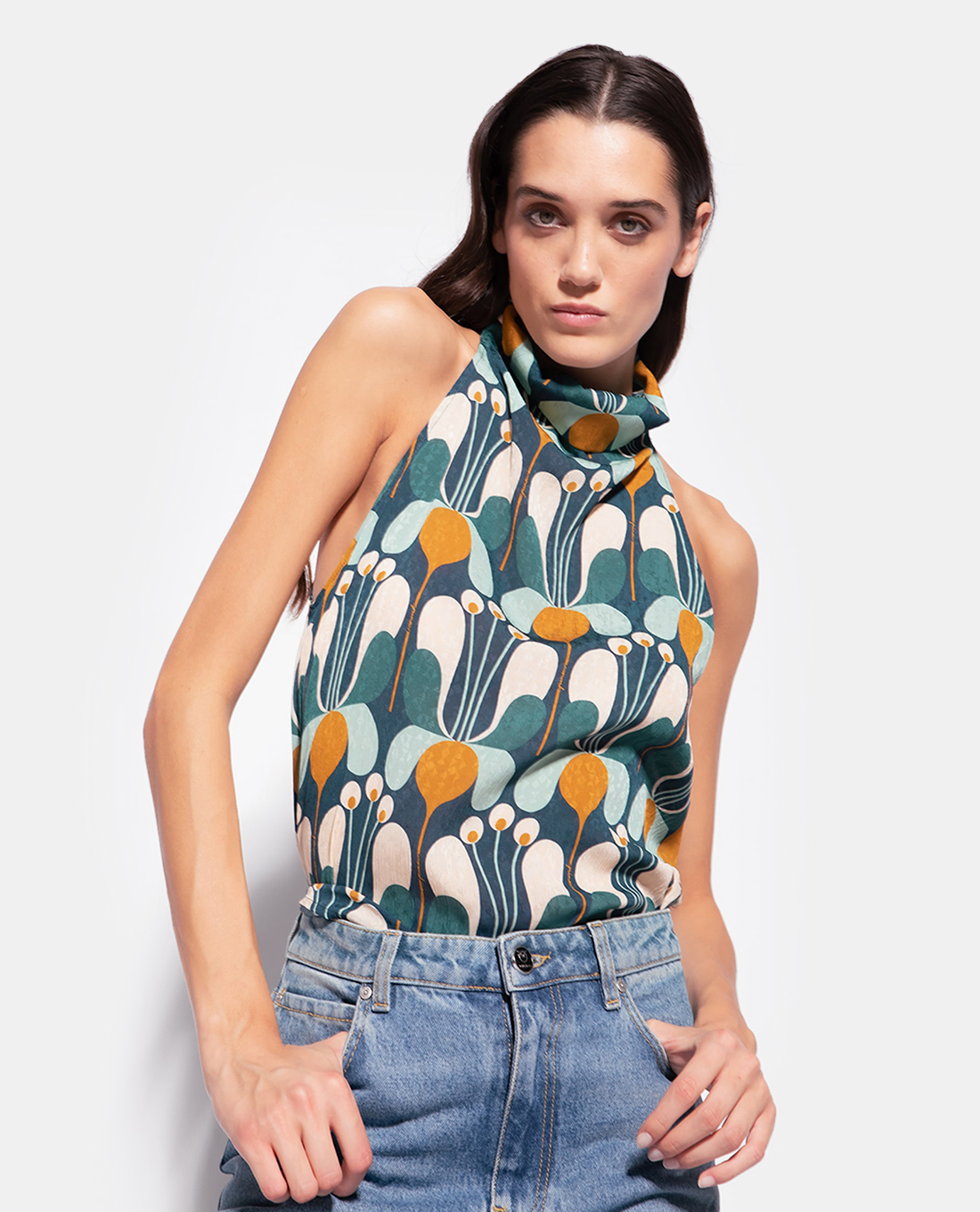 PINKO - Áo sát nách nữ phom suông in hoa văn Therese