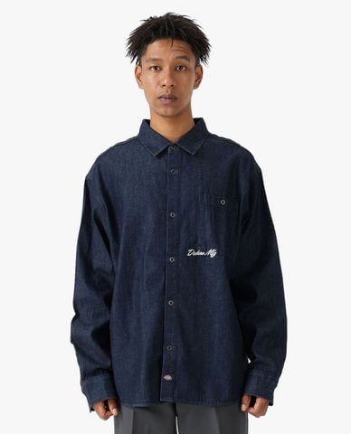  DICKIES - Áo sơ mi denim nam cổ bẻ tay dài hiện đại 