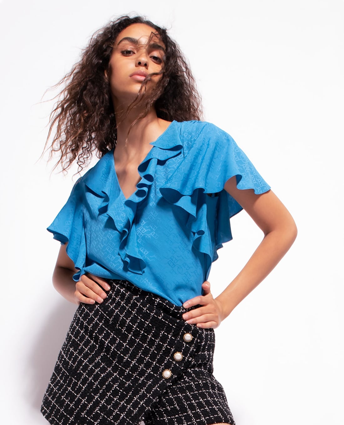 PINKO - Áo kiểu nữ cổ V tay ngắn Baldo