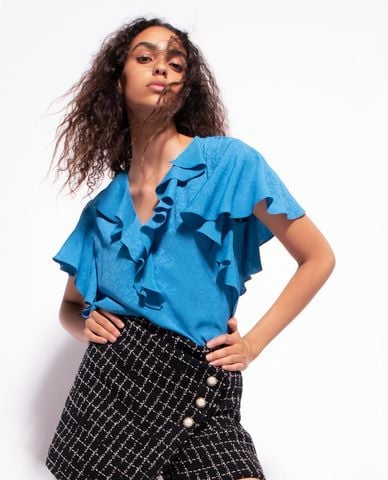  PINKO - Áo kiểu nữ cổ V tay ngắn Baldo 