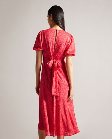  TED BAKER - Đầm xếp li midi ngắn tay cổ tròn Mayyia 