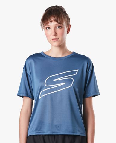  SKECHERS - Áo thun thể thao nữ ngắn tay cổ tròn hiện đại Running 
