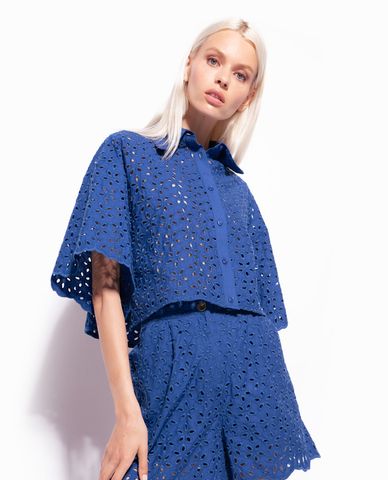  PINKO - Áo croptop nữ cổ bẻ tay ngắn Creativo 