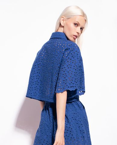  PINKO - Áo croptop nữ cổ bẻ tay ngắn Creativo 