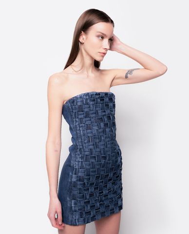  PINKO - Đầm body denim cúp ngực Rilassata 