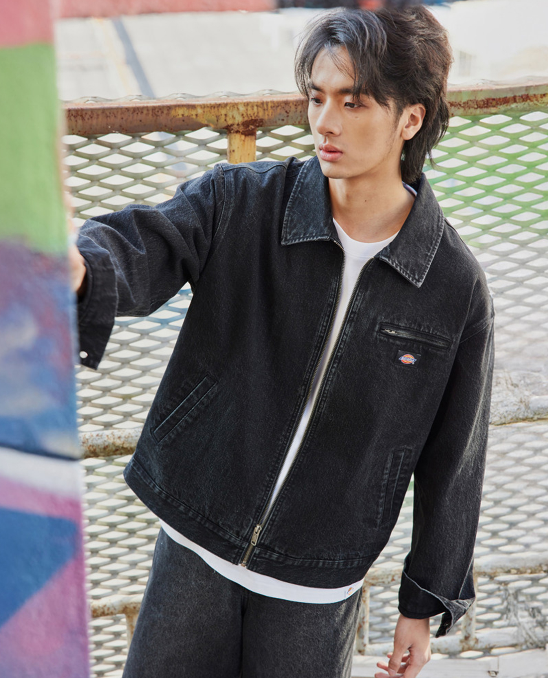 DICKIES - Áo khoác denim unisex cổ bẻ tay dài