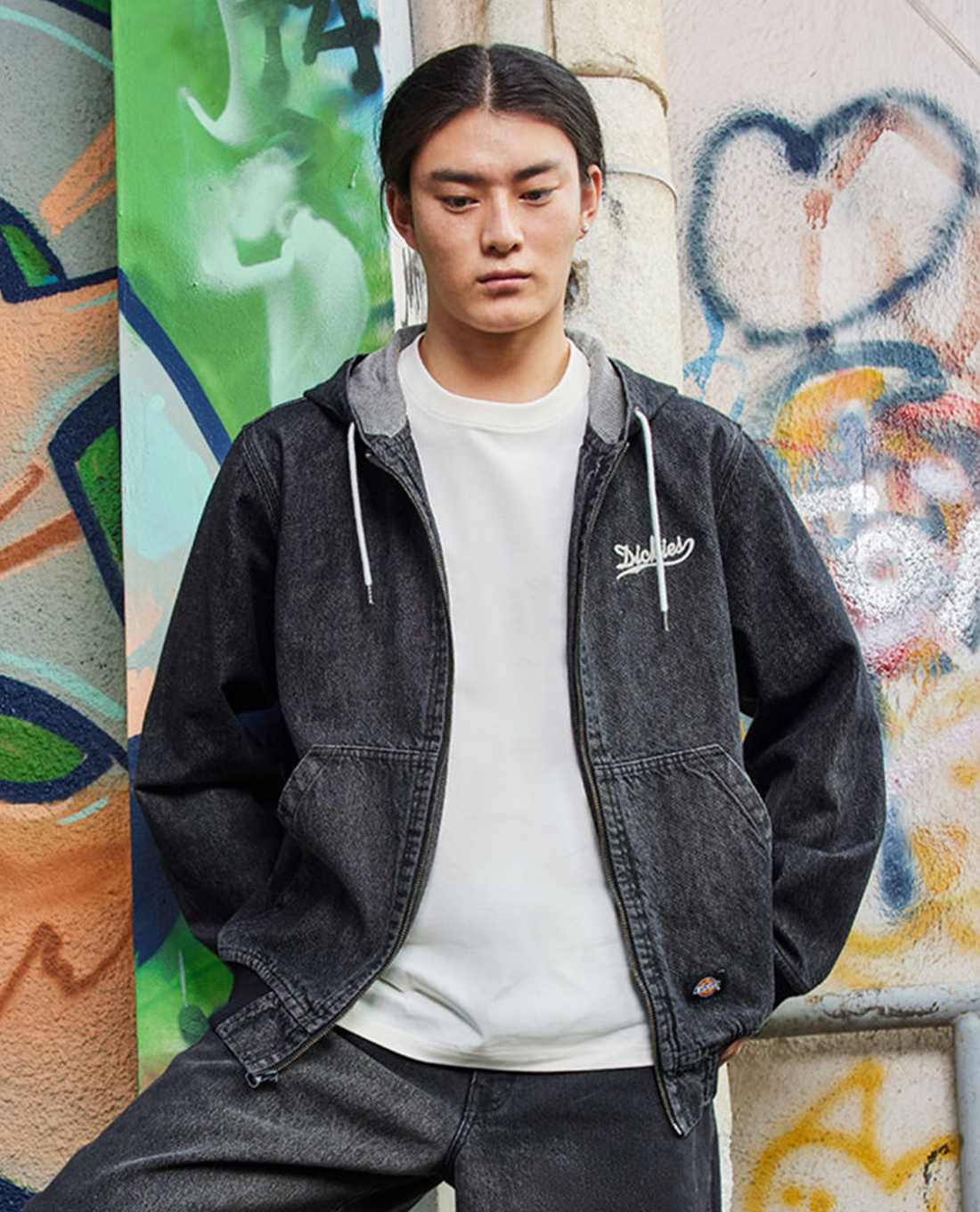 DICKIES - Áo khoác denim unisex phối mũ tay dài