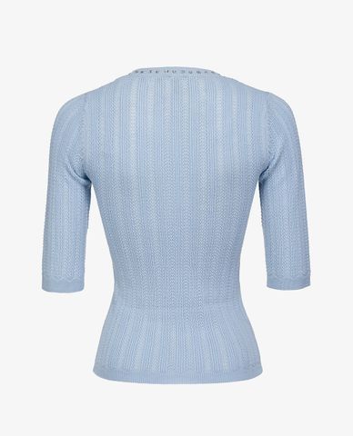  PINKO - Áo len nữ cổ tròn ngắn tay phom ôm tôn dáng 