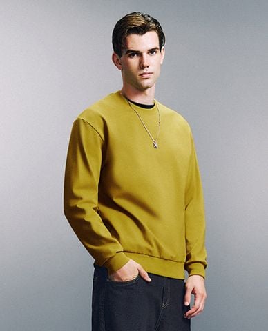  URBAN REVIVO - Áo sweatshirt nam cổ tròn tay dài Straight 