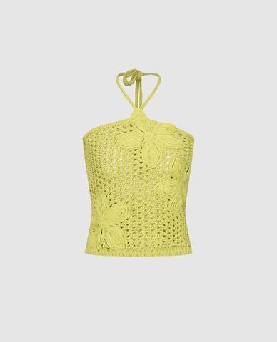  URBAN REVIVO - Áo dệt kim nữ cổ yếm nữ tính 