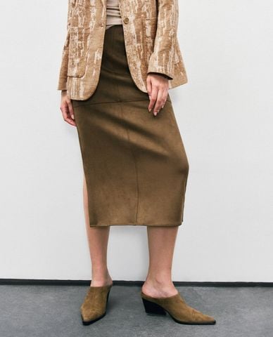  URBAN REVIVO - Chân váy phom suông midi xẻ tà Straight 