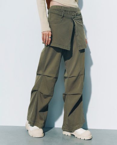  URBAN REVIVO - Quần jeans nữ ống rộng lưng thun cá tính 2 In 1 Loose 