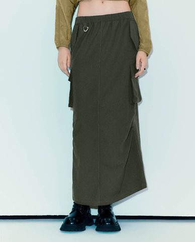  URBAN REVIVO - Chân váy phom suông midi lưng thun 