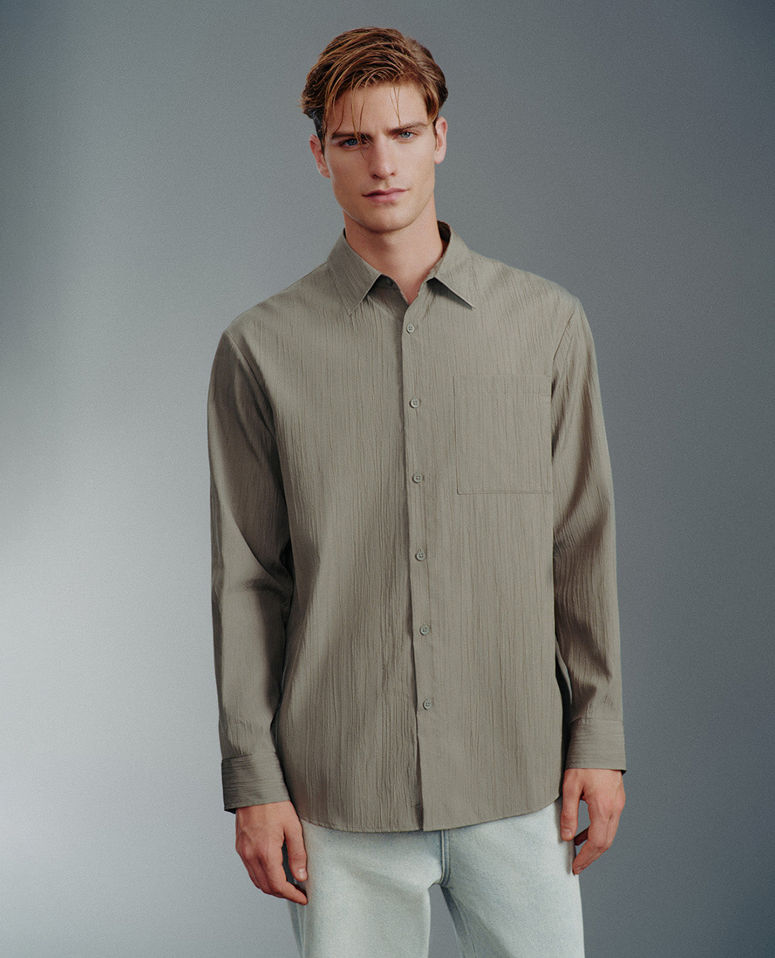 URBAN REVIVO - Áo sơ mi nam cổ bẻ tay dài Textured
