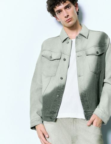  URBAN REVIVO - Áo khoác denim nam cổ bẻ tay dài Gradient 