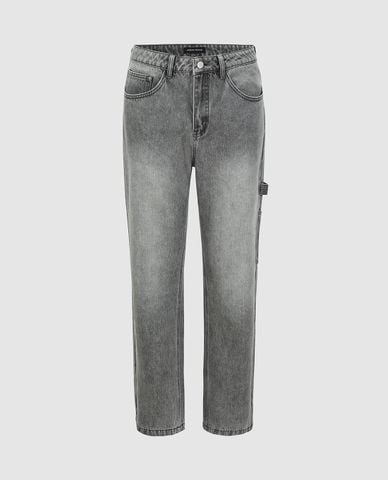  URBAN REVIVO - Quần jeans nam ống đứng wash bạc 