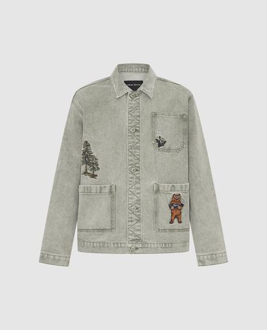  URBAN REVIVO - Áo khoác denim nam phối túi cá tính 