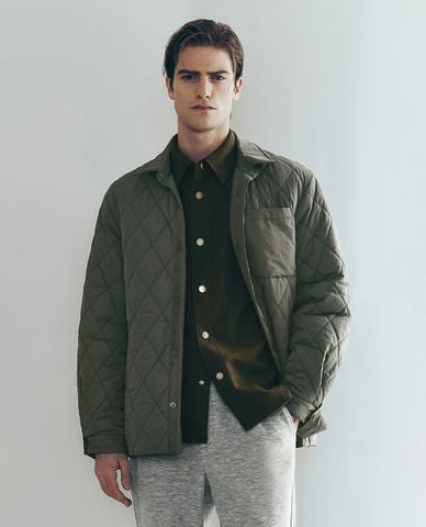  URBAN REVIVO - Áo khoác chần bông nam tay dài Shirt Collar Padded 