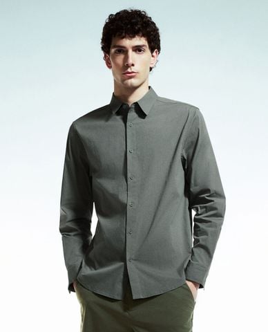  URBAN REVIVO - Áo sơ mi nam cổ bẻ tay dài Button Up Straight 