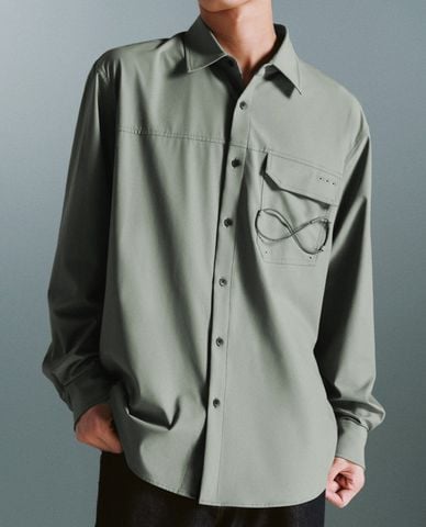  URBAN REVIVO - Áo sơ mi nam cổ bẻ tay dài Loose 