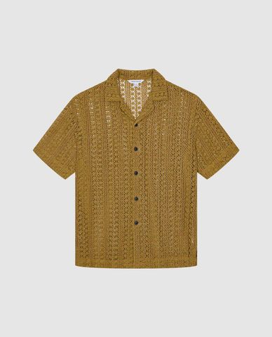  URBAN REVIVO - Áo sơ mi nam cổ bẻ tay ngắn Crochet 