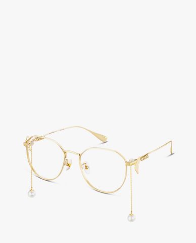  MUJOSH - Gọng kính tròn bản mỏng phối ngọc trai thời trang 