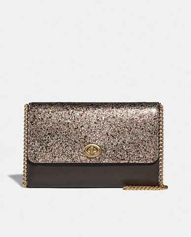  COACH - Clutch nắp gập phủ lấp lánh Glitter 