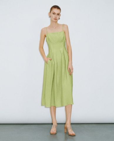  URBAN REVIVO - Đầm hai dây midi xếp li nữ tính A-Line Cami 