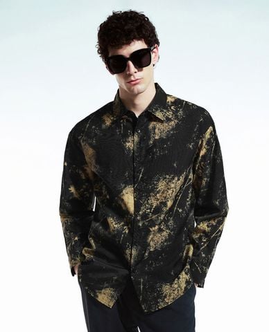  URBAN REVIVO - Áo sơ mi nam cổ bẻ tay dài Printed Button Up 