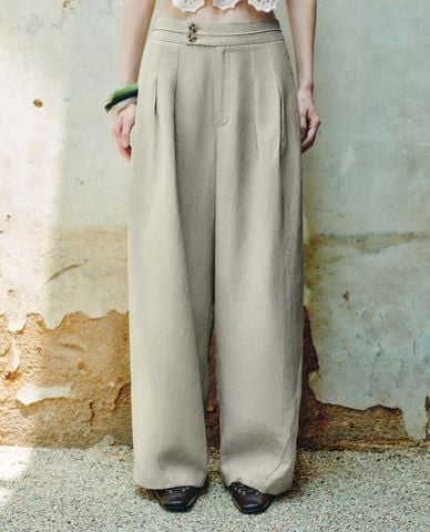  URBAN REVIVO - Quần nữ ống rộng lưng cao thanh lịch 