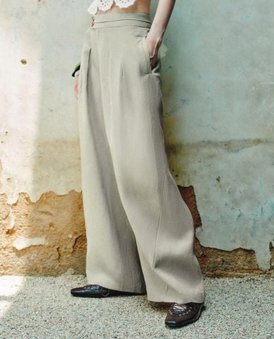  URBAN REVIVO - Quần nữ ống rộng lưng cao thanh lịch 