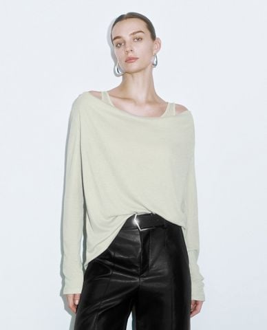  URBAN REVIVO - Áo kiểu nữ cổ tròn tay dài Loose 