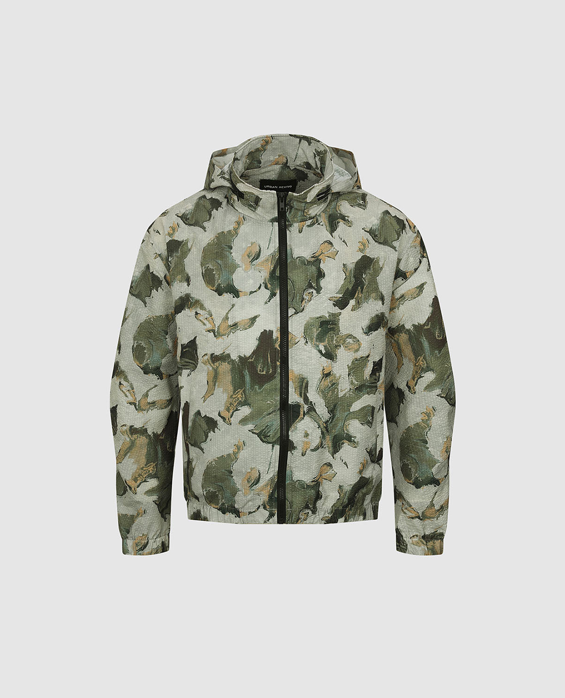 URBAN REVIVO - Áo khoác phối mũ nam khóa zip