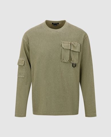  URBAN REVIVO - Áo thun nam cổ tròn tay dài phối túi Straight 