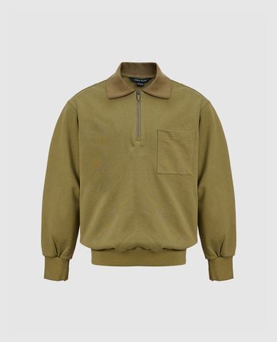  URBAN REVIVO - Áo polo nam cổ bẻ tay dài Zip Half Placket Loose 