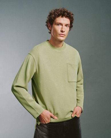  URBAN REVIVO - Áo thun nam cổ tròn tay dài thanh lịch 