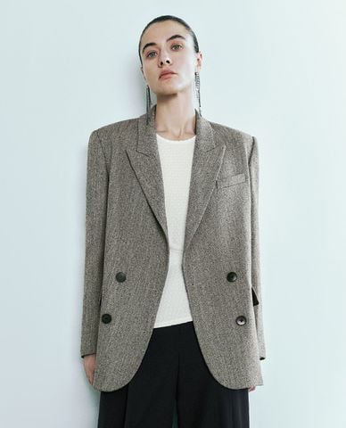  URBAN REVIVO - Áo khoác blazer nữ cổ V tay dài Double Breasted Loose 