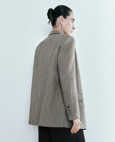 URBAN REVIVO - Áo khoác blazer nữ cổ V tay dài Double Breasted Loose 