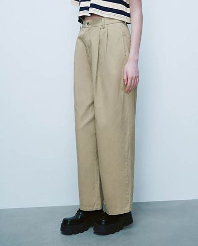  URBAN REVIVO - Quần nữ ống rộng xếp li thanh lịch 