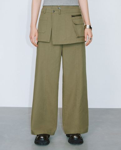  URBAN REVIVO - Quần nữ ống rộng phối túi hộp cá tính 2 In 1 