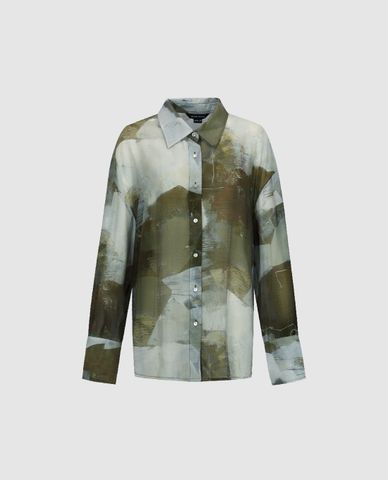  URBAN REVIVO - Áo sơ mi nữ cổ bẻ tay dài in hoạ tiết Button Up Straight 