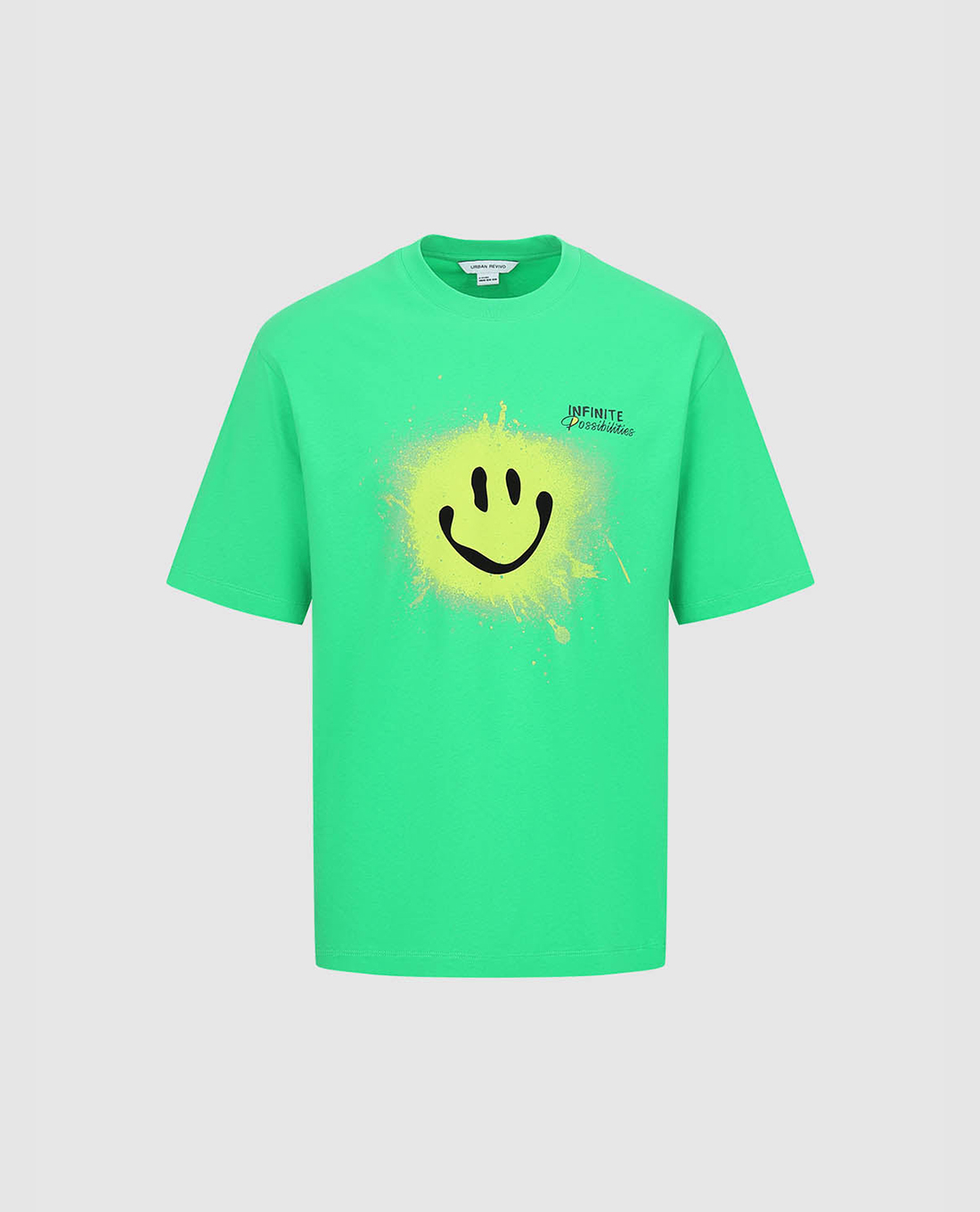 URBAN REVIVO - Áo thun nam cổ tròn tay ngắn phối họa tiết