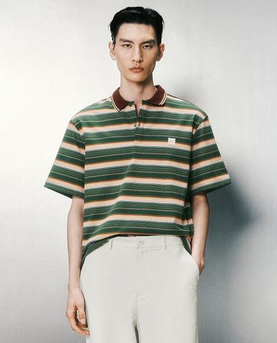  URBAN REVIVO - Áo polo nam cổ bẻ tay ngắn Striped 