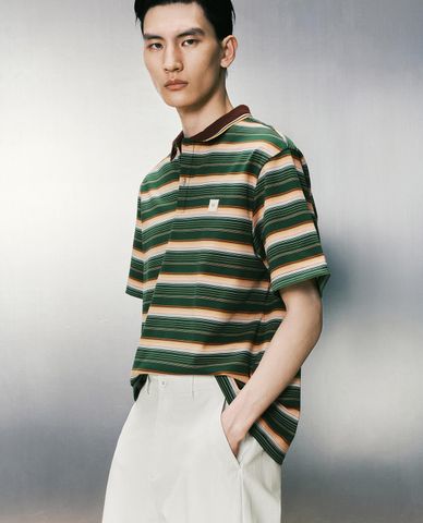  URBAN REVIVO - Áo polo nam cổ bẻ tay ngắn Striped 