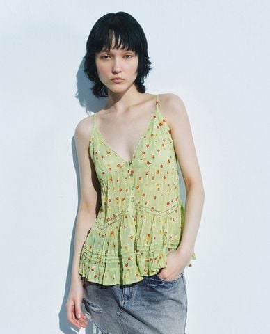  URBAN REVIVO - Áo hai dây nữ cổ V Floral 