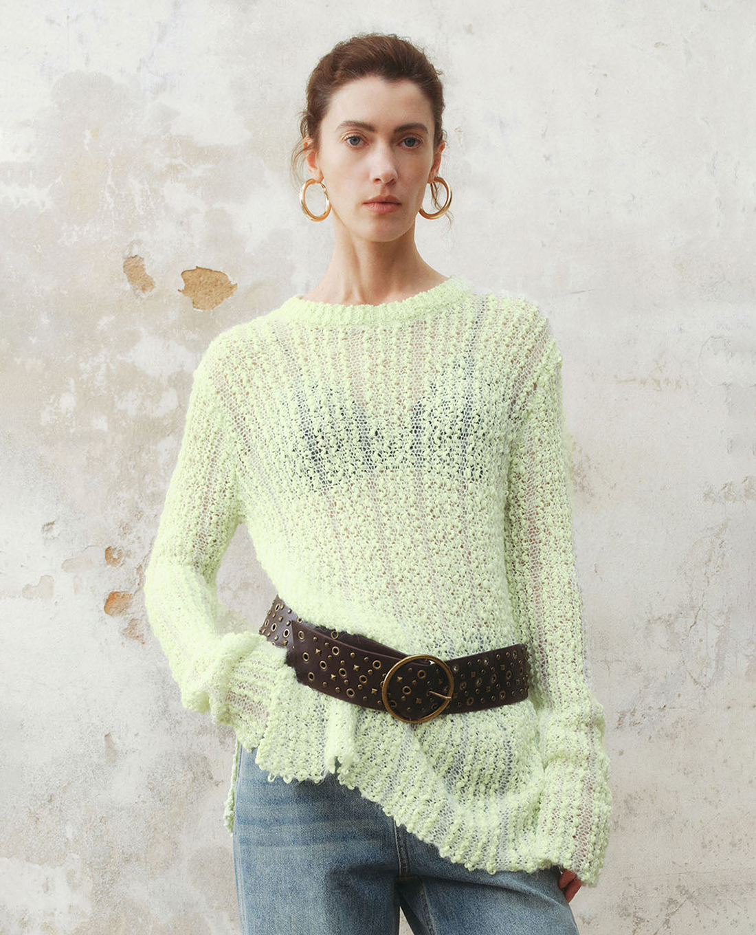 URBAN REVIVO - Áo dệt kim nữ cổ tròn tay dài