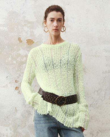  URBAN REVIVO - Áo dệt kim nữ cổ tròn tay dài 