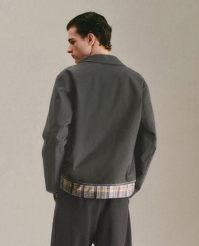  URBAN REVIVO - Áo khoác sơ mi nam kẻ caro phối zip 